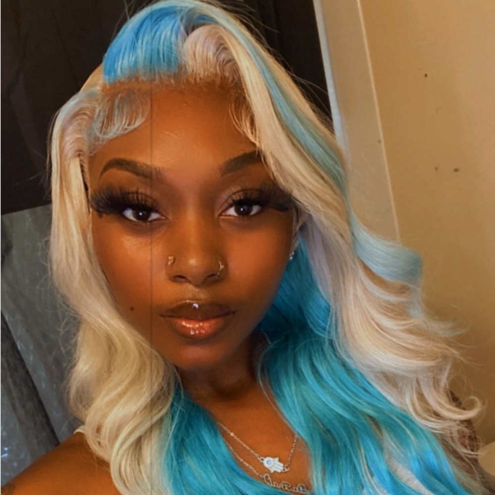 Blue & ash blonde wig